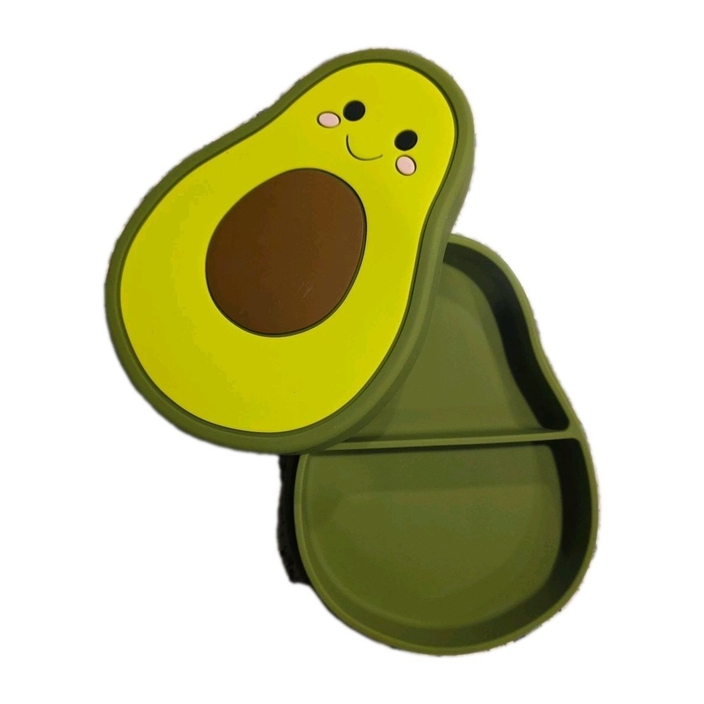 New Kids Avocado Plate Reusable Silicone BPA Free Storage Suction Cup On Bottom